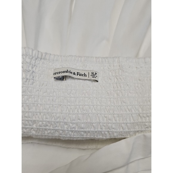 Abercrombie & Fitch Dress Sz XLP White Emerson Babydoll Poplin Puff Sleeve Mini - Picture 6 of 11